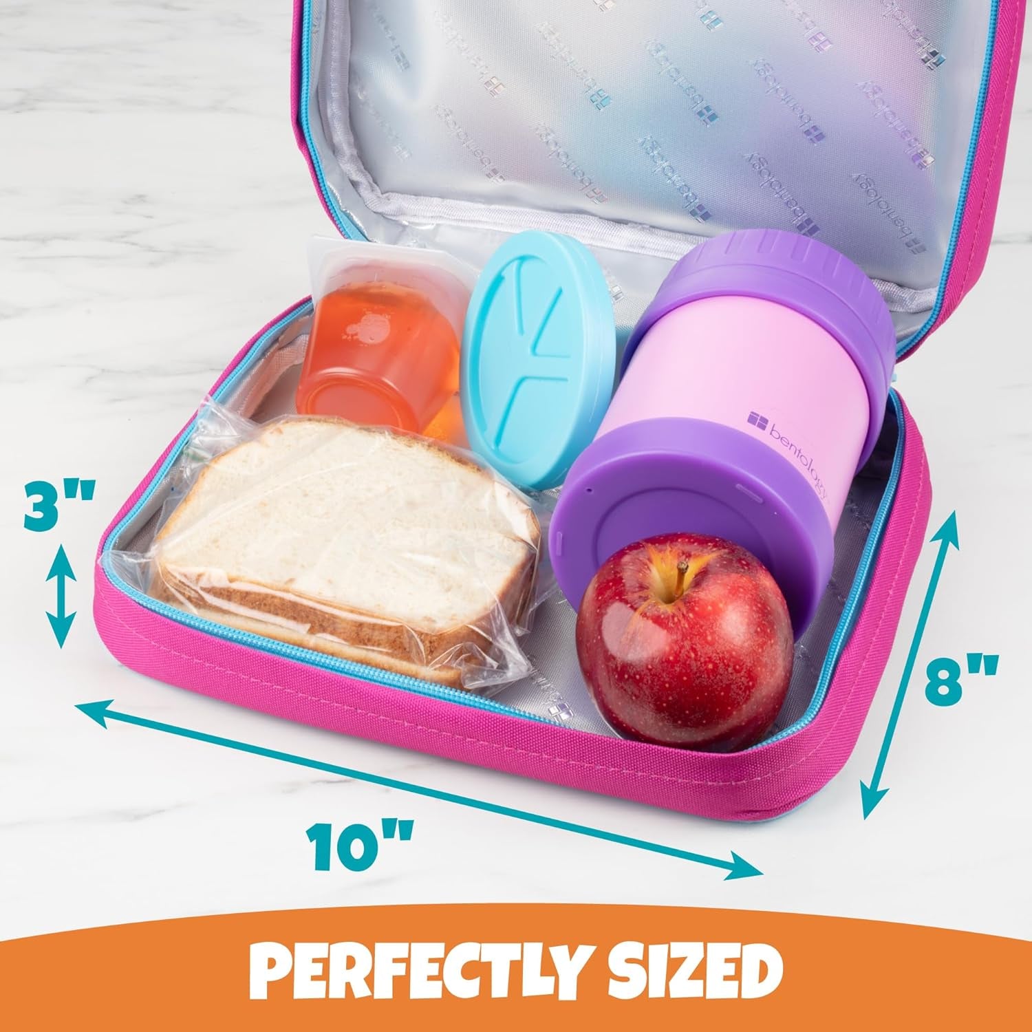 Lunch Box for Kids- Insulated, Waterproof, Durable Tote Bag Lunchbox Fits Bento Boxes, Containers, Jars, Bottles- Keeps Food Hotter or Colder Longer- Back to School Reusable Sleeve for Girls