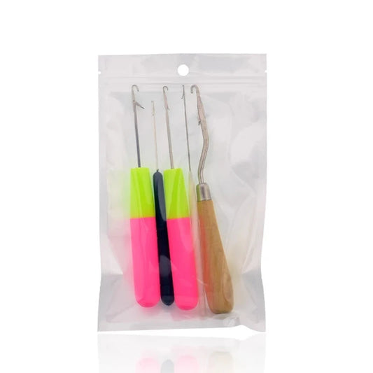 Sewing Craft Crochet Hook Needles 5Pcs Set with Latch & Micro French Branding Hair Extensions Dreadlocks Wig Making Tools