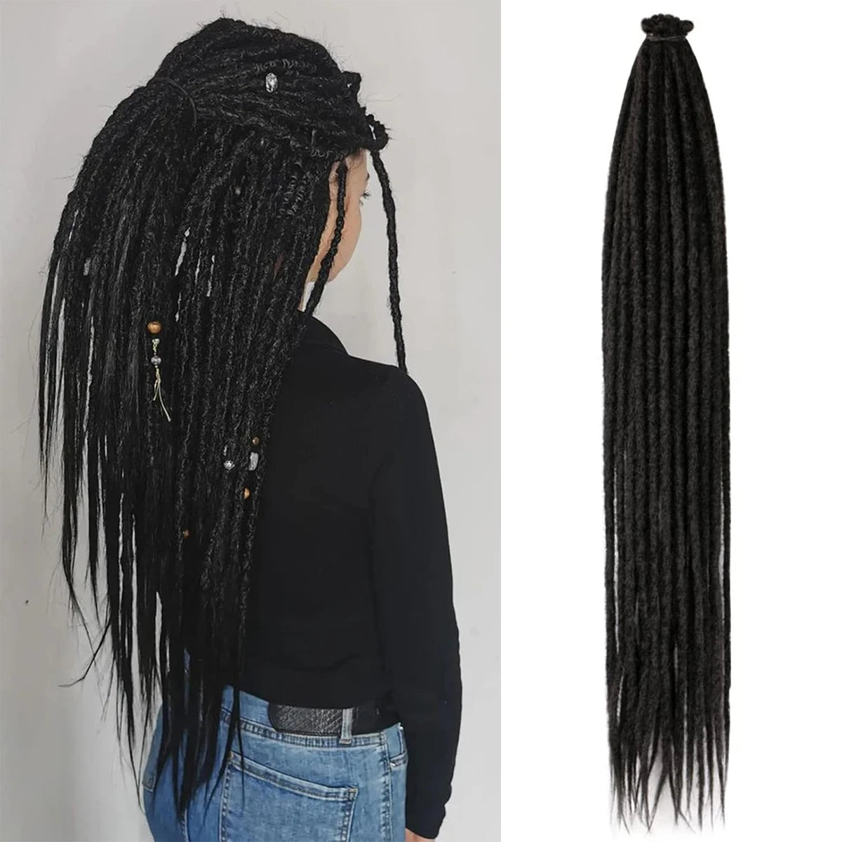 24 Inch Synthetic Dreadlock Hair Extensions 10 Root/Lot Hippie Single Ended Dreads Loc Extensions Reggae Style Crochet Hair