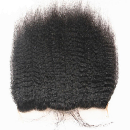 Unprocessed Italian Coarse Yaki Straight 13X4 Full Lace Frontal Closure Ear to Ear Free Part Human Hair Extensions Afro Kinky Straight Top Lace Front Closures with Baby Hair Natural Color 20"