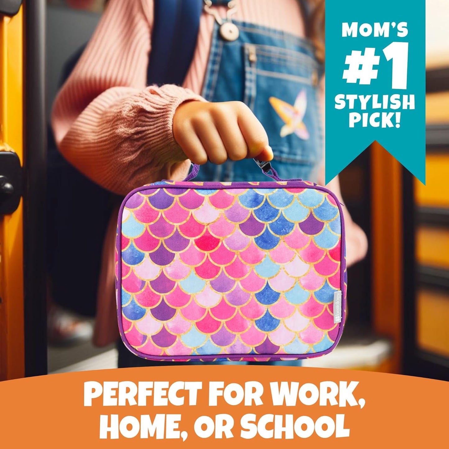 Lunch Box for Kids- Insulated, Waterproof, Durable Tote Bag Lunchbox Fits Bento Boxes, Containers, Jars, Bottles- Keeps Food Hotter or Colder Longer- Back to School Reusable Sleeve for Girls