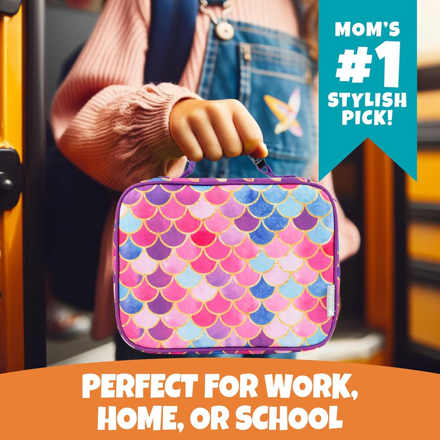 Lunch Box for Kids- Insulated, Waterproof, Durable Tote Bag Lunchbox Fits Bento Boxes, Containers, Jars, Bottles- Keeps Food Hotter or Colder Longer- Back to School Reusable Sleeve for Girls