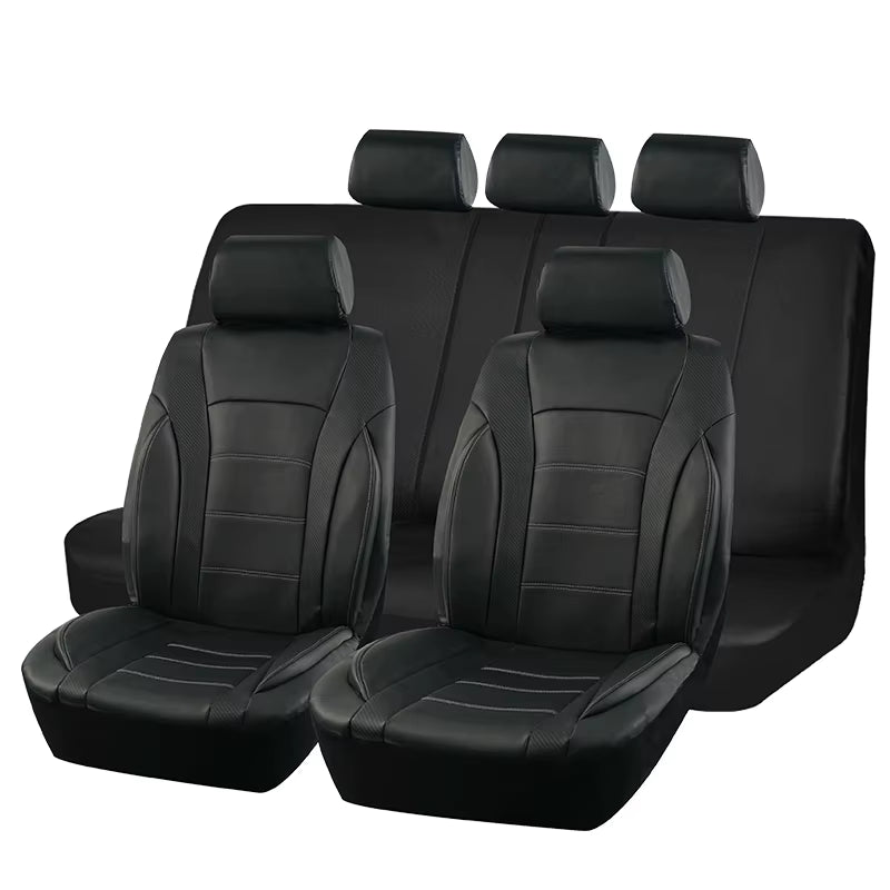 Black Universal Car Seat Covers Leather Splicing Carbon Fiber Car Accessories Interior Seat Protector Cushion Luxury