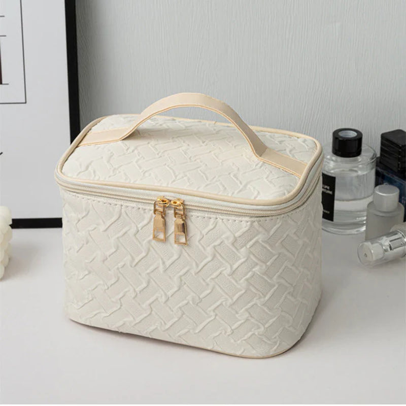 White Large Capacity Portable Zipper Travel Makeup Bag