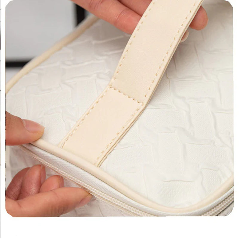 White Large Capacity Portable Zipper Travel Makeup Bag