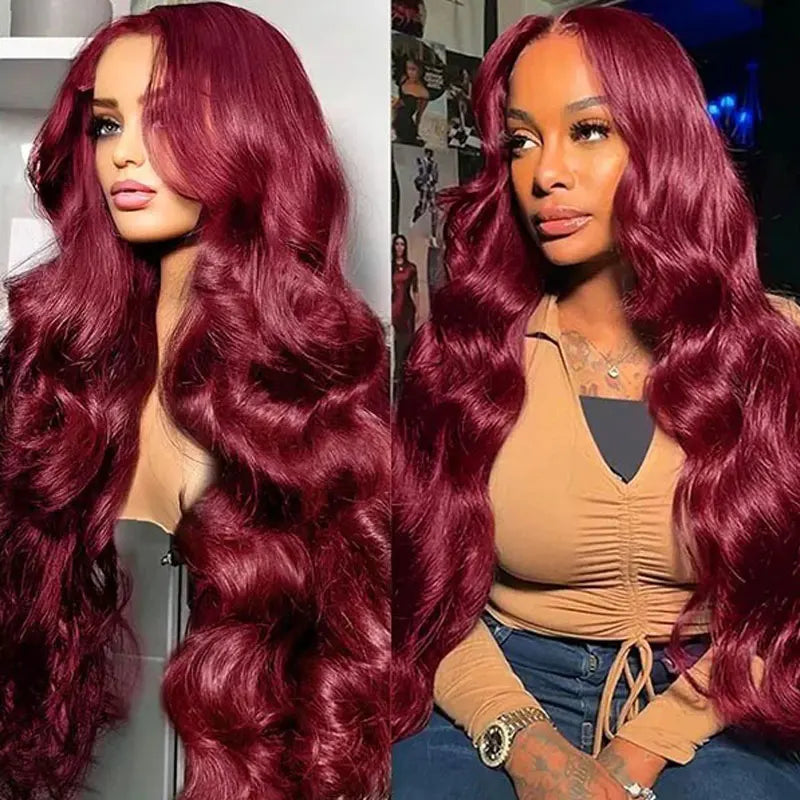 99J Burgundy 13X6 Hd Lace Front Wigs Human Hair Wine Red Body Wave Wigs 100% Human Hair Burgundy 13X4 Transparent Lace Front Wig