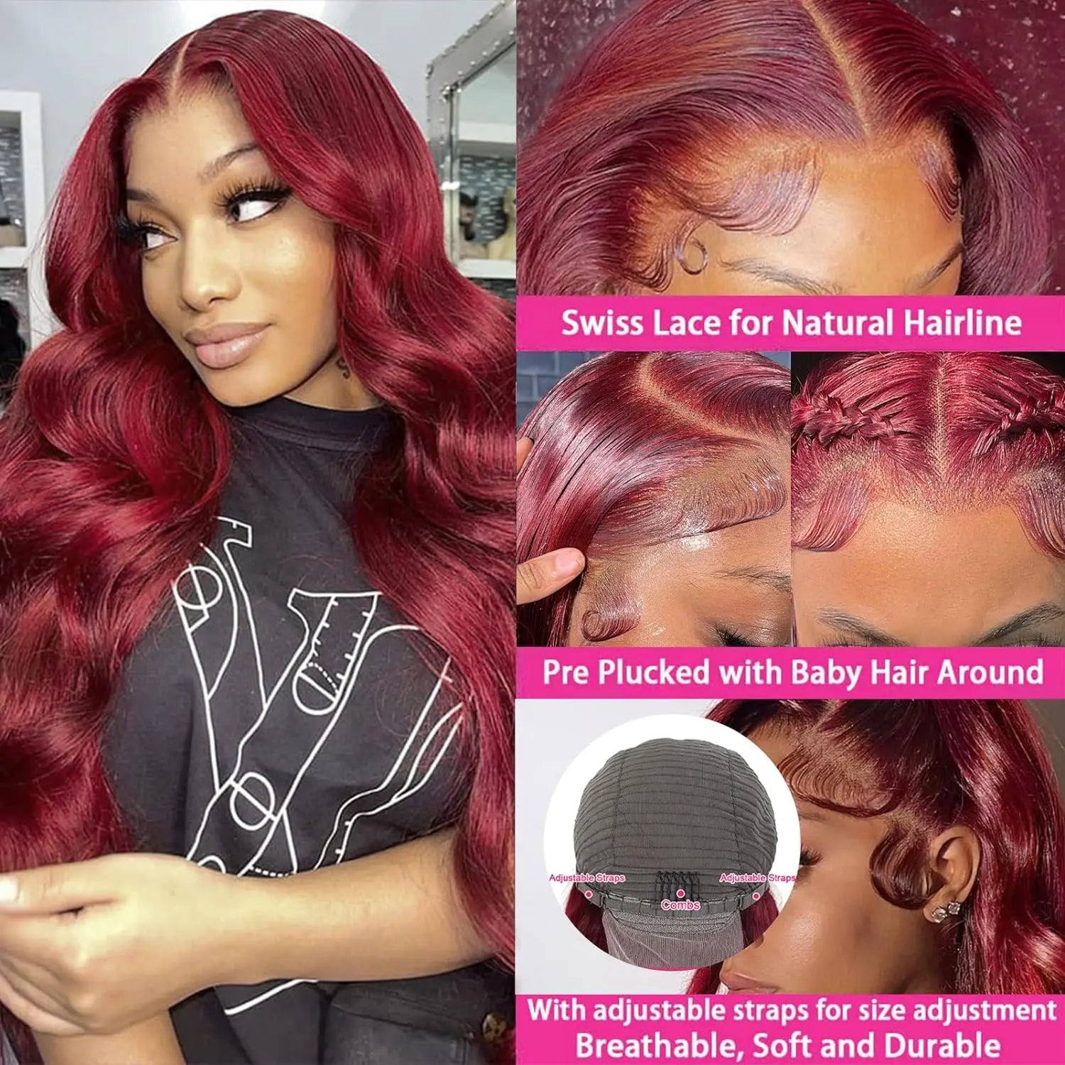 99J Burgundy 13X6 Hd Lace Front Wigs Human Hair Wine Red Body Wave Wigs 100% Human Hair Burgundy 13X4 Transparent Lace Front Wig