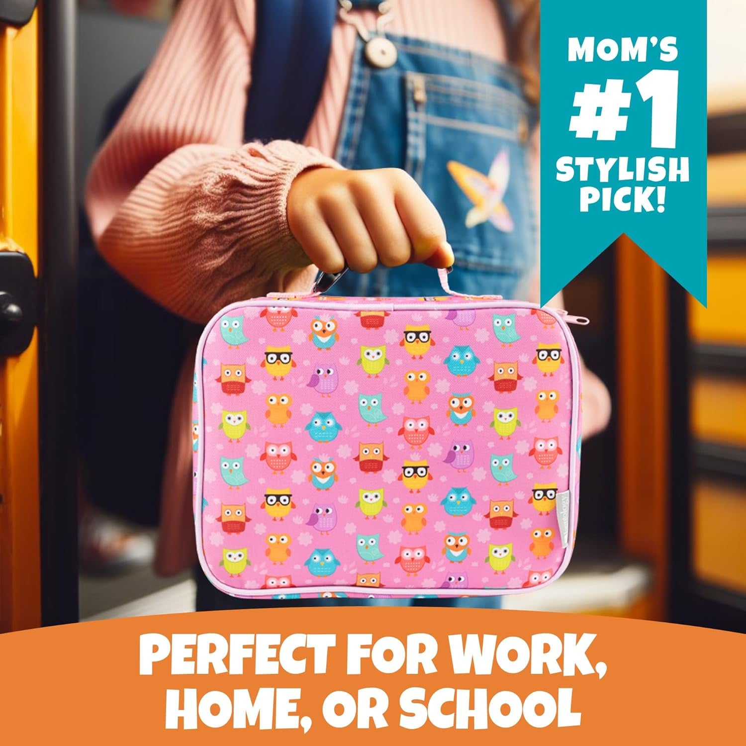 Lunch Box for Kids- Insulated, Waterproof, Durable Tote Bag Lunchbox Fits Bento Boxes, Containers, Jars, Bottles- Keeps Food Hotter or Colder Longer- Back to School Reusable Sleeve for Girls