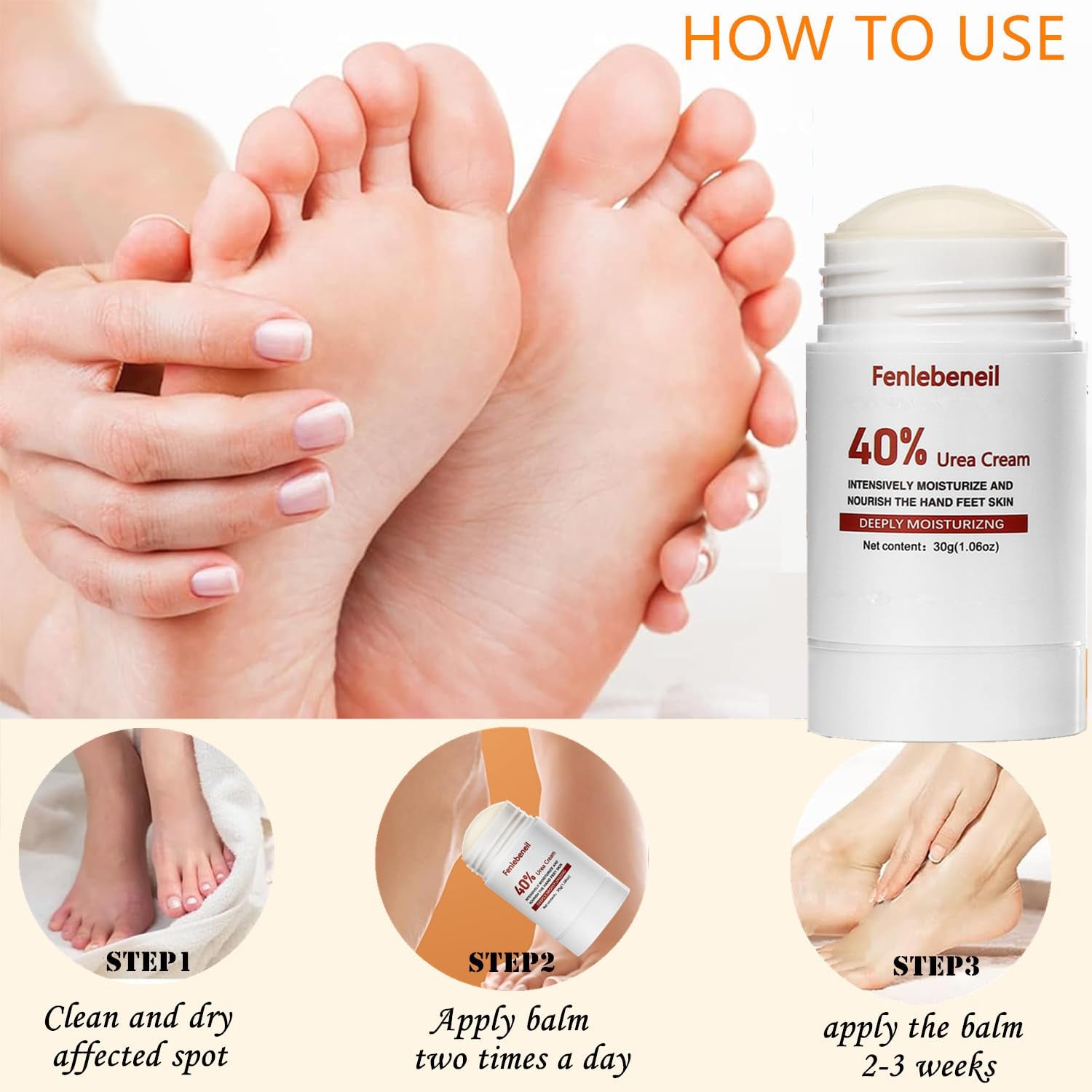 Urea Cream 40 Percent for Foot and Dry Cracked Heel 40% Urea Feet Cream Balm Stick for Foot Hand Moisturizing Feet Hand Care Balm for Women Men 1.06Oz