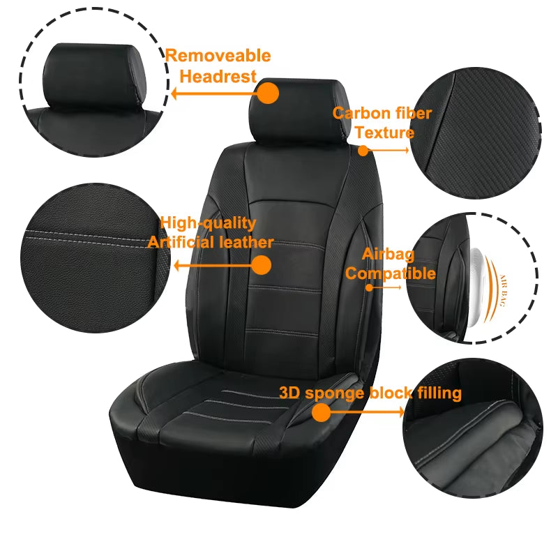 Black Universal Car Seat Covers Leather Splicing Carbon Fiber Car Accessories Interior Seat Protector Cushion Luxury