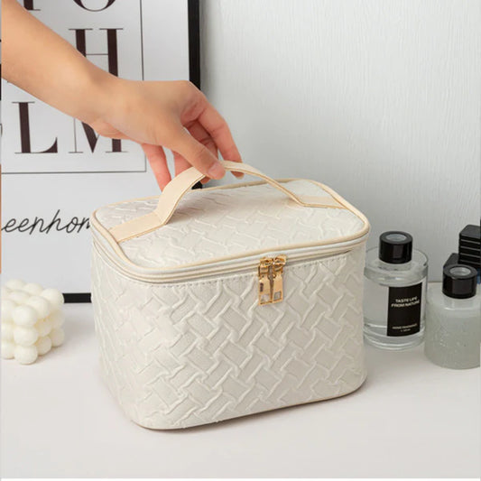 White Large Capacity Portable Zipper Travel Makeup Bag