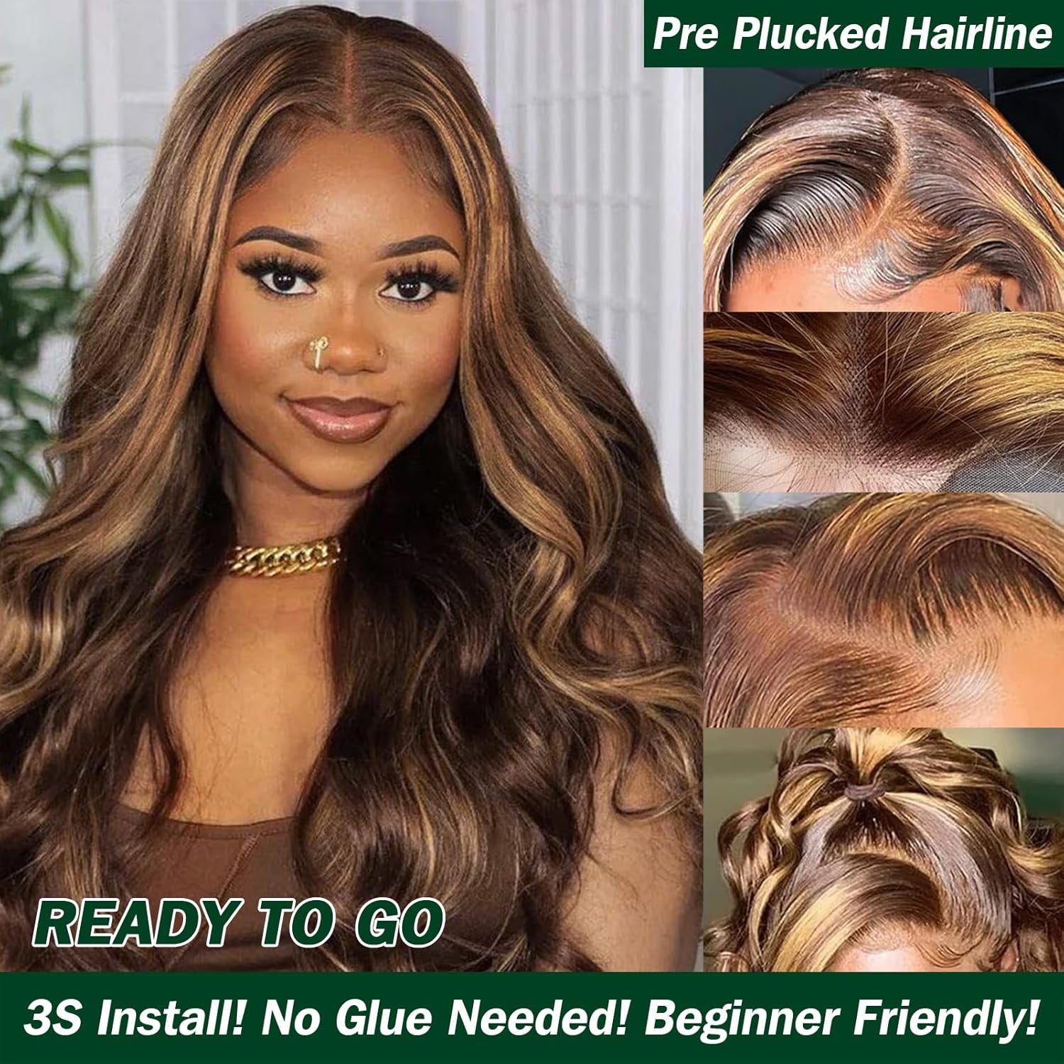 Highlighted 13X4 HD Transparent Lace Front Wigs Body Wave Honey Blonde Pre Plucked Lace Front Wig for Black Women Blonde Highlight Wavy Frontal Wig 4H27 Natural Looking Long Haired Wig