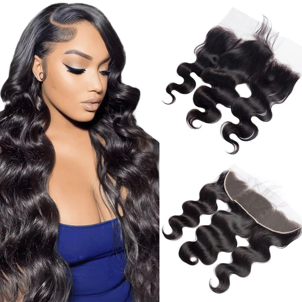 13X4 Transparent HD Lace Frontal 18 Inch Brazilian Body Wave Lace Frontal Closure Human Hair 100% Unprocessed Virgin Human Hair Frontals Pre Plucked with Baby Hair 150% Density Natural Black