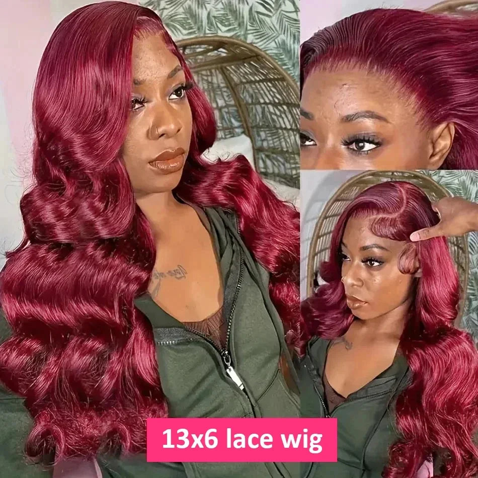99J Burgundy 13X6 Hd Lace Front Wigs Human Hair Wine Red Body Wave Wigs 100% Human Hair Burgundy 13X4 Transparent Lace Front Wig