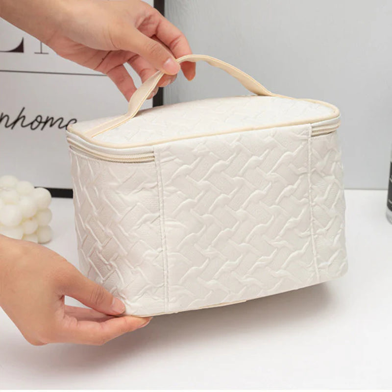 White Large Capacity Portable Zipper Travel Makeup Bag