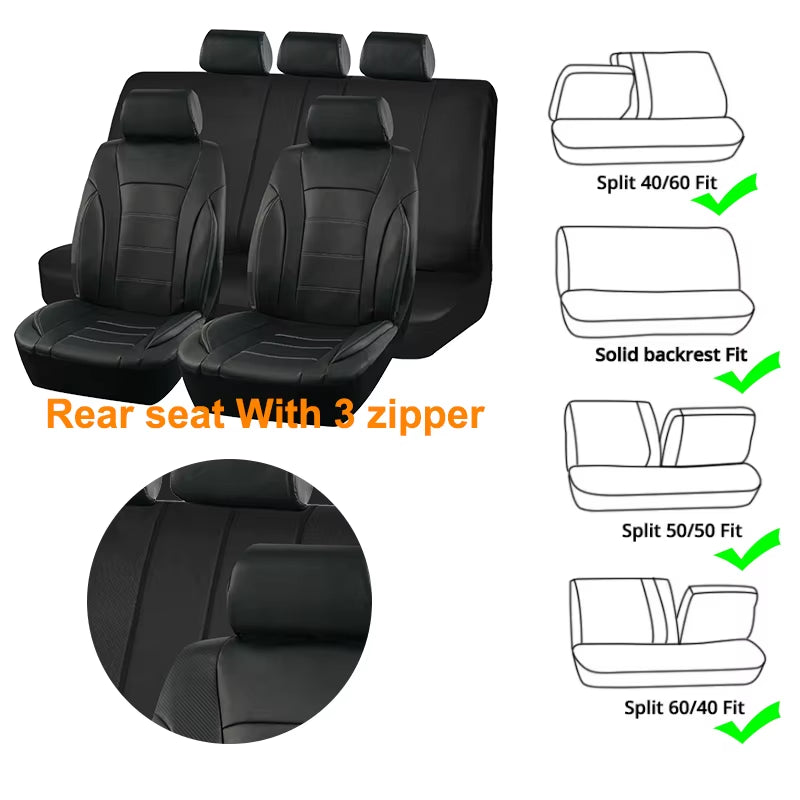 Black Universal Car Seat Covers Leather Splicing Carbon Fiber Car Accessories Interior Seat Protector Cushion Luxury