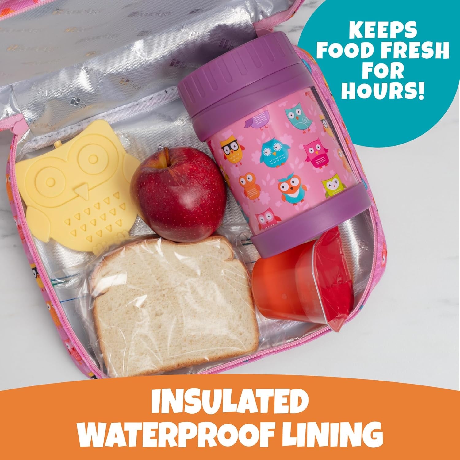 Lunch Box for Kids- Insulated, Waterproof, Durable Tote Bag Lunchbox Fits Bento Boxes, Containers, Jars, Bottles- Keeps Food Hotter or Colder Longer- Back to School Reusable Sleeve for Girls