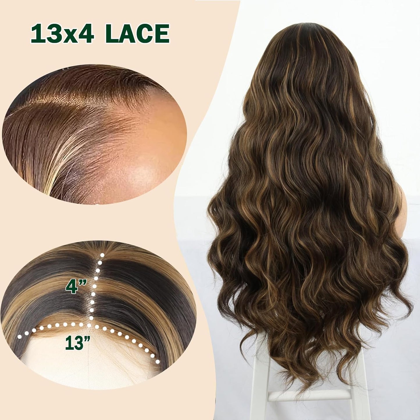Highlighted 13X4 HD Transparent Lace Front Wigs Body Wave Honey Blonde Pre Plucked Lace Front Wig for Black Women Blonde Highlight Wavy Frontal Wig 4H27 Natural Looking Long Haired Wig