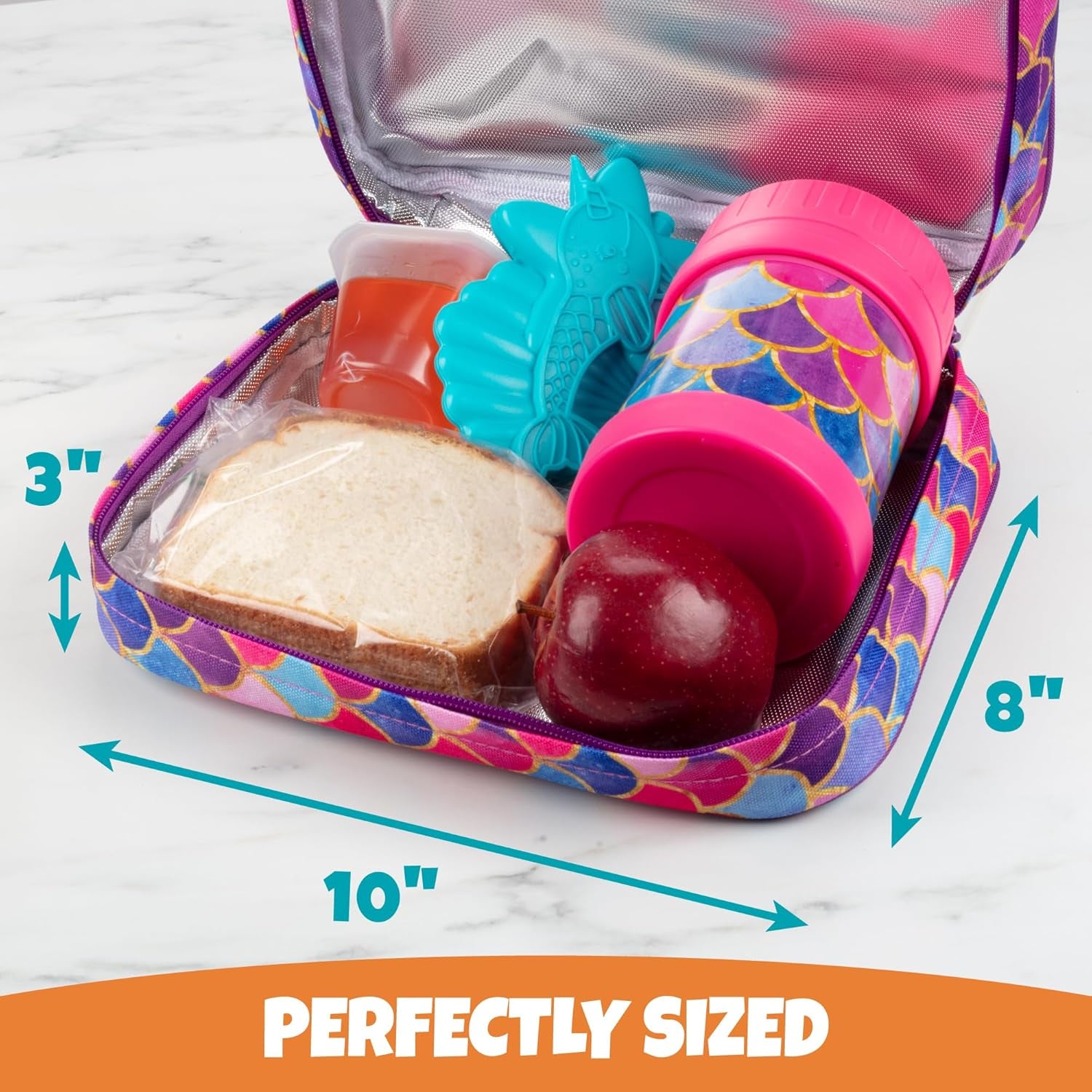 Lunch Box for Kids- Insulated, Waterproof, Durable Tote Bag Lunchbox Fits Bento Boxes, Containers, Jars, Bottles- Keeps Food Hotter or Colder Longer- Back to School Reusable Sleeve for Girls