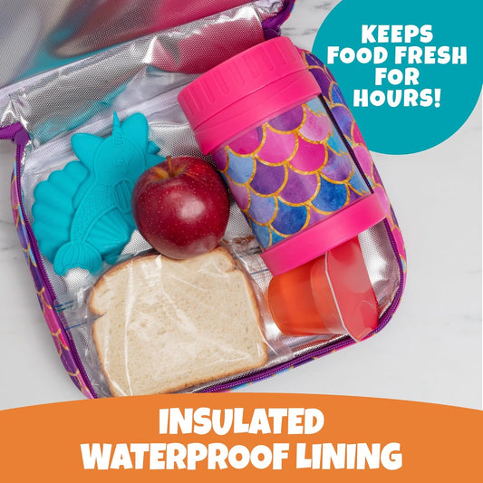 Lunch Box for Kids- Insulated, Waterproof, Durable Tote Bag Lunchbox Fits Bento Boxes, Containers, Jars, Bottles- Keeps Food Hotter or Colder Longer- Back to School Reusable Sleeve for Girls