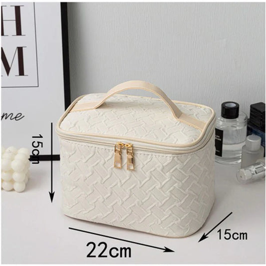 White Large Capacity Portable Zipper Travel Makeup Bag