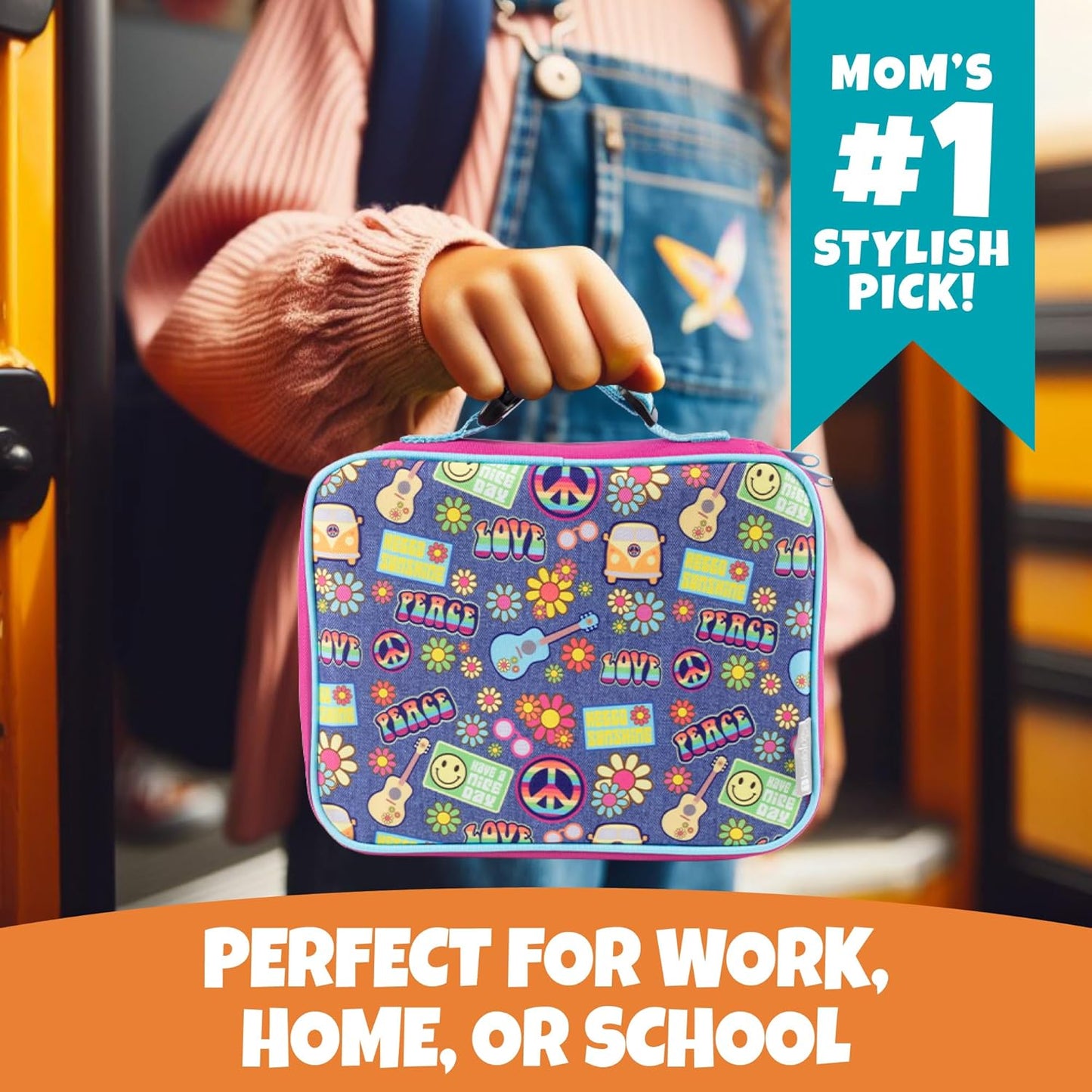 Lunch Box for Kids- Insulated, Waterproof, Durable Tote Bag Lunchbox Fits Bento Boxes, Containers, Jars, Bottles- Keeps Food Hotter or Colder Longer- Back to School Reusable Sleeve for Girls